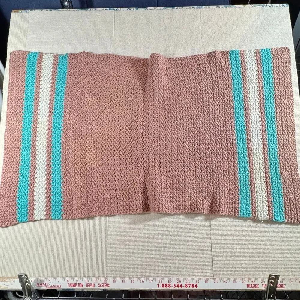 Handmade Crochet Striped Car Seat/Stroller/Pet Blanket 18.5 x 20.5  See NOTE